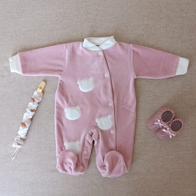 Babygrow veludo ursinho - Rosa Velho