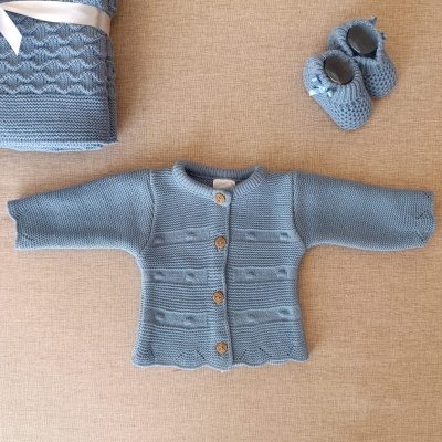 Casaco de malha com pompons - Azul cobalto