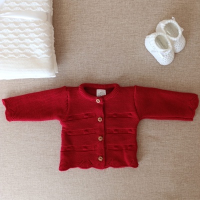 Casaco de malha com pompons - Vermelho