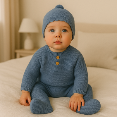 Conjunto de malha botões - Azul cobalto