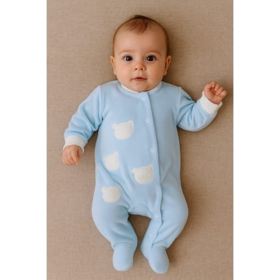 Babygrow veludo ursinho - Azul claro