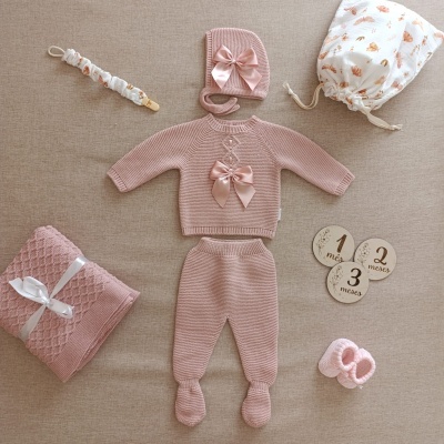 Conjunto de malha laço - rosa velho