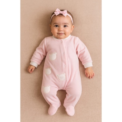 Babygrow veludo ursinho - Rosa
