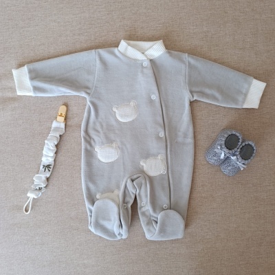 Babygrow veludo ursinho - Cinzento