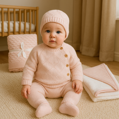 Conjunto de malha losango - Rosa claro