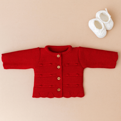 Casaco de malha com pompons - Vermelho