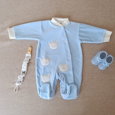 Babygrow veludo ursinho - Azul claro