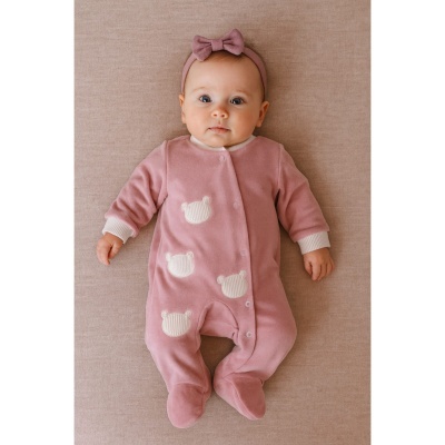 Babygrow veludo ursinho - Rosa Velho