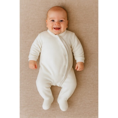 Babygrow em veludo com detalhe às riscas - Pérola