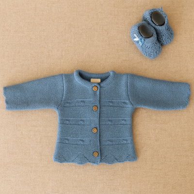 Casaco de malha com pompons - Azul cobalto