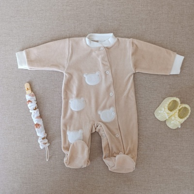 Babygrow veludo ursinho - Areia