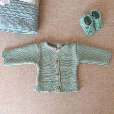 Casaco de malha com pompons - Verde água