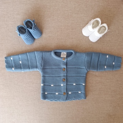 Casaco de malha com detalhes brancos - Azul cobalto