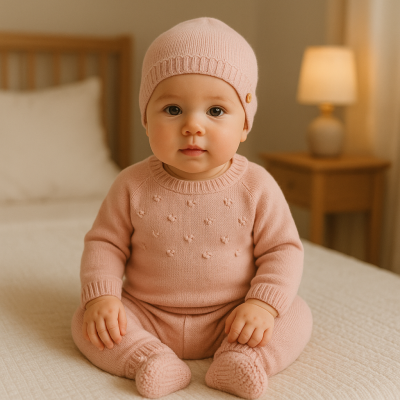 Conjunto de malha botão - Rosa velho