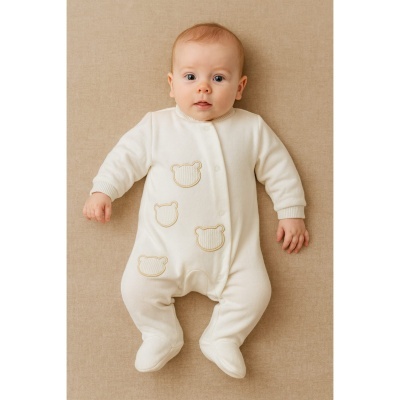 Babygrow veludo ursinho - Pérola