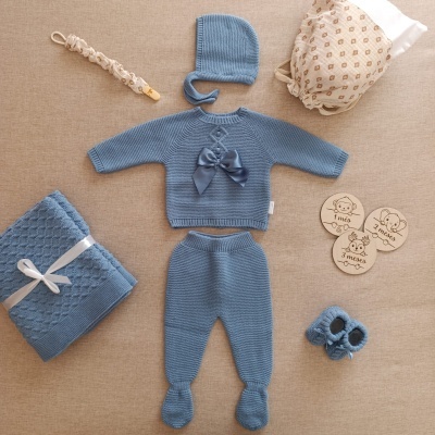 Conjunto de malha laço - azul cobalto