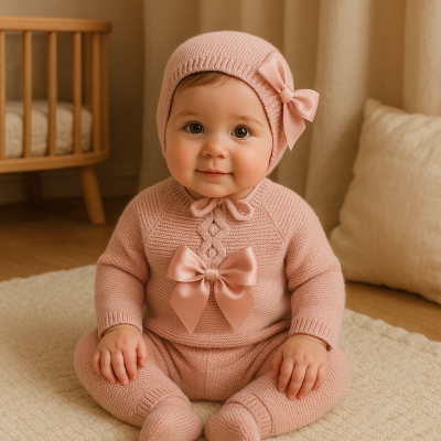 Conjunto de malha laço - rosa velho