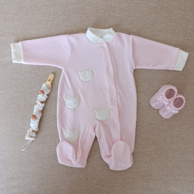 Babygrow veludo ursinho - Rosa