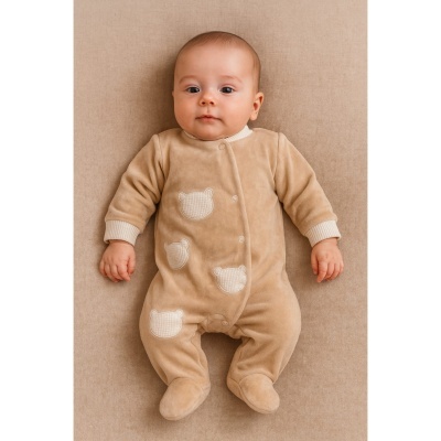 Babygrow veludo ursinho - Areia
