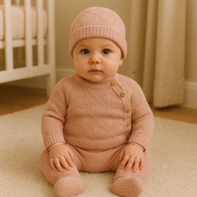 Conjunto de malha losango - Rosa Velho