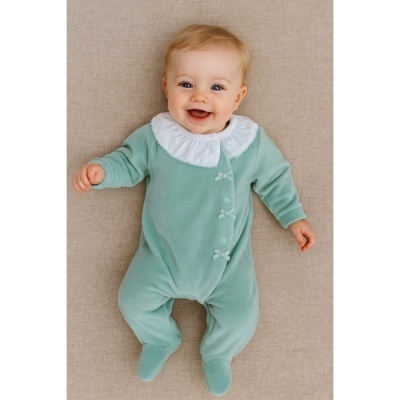 Babygrow em veludo com folho e laços - Verde