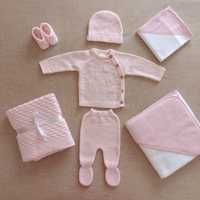 Conjunto de malha losango - Rosa claro