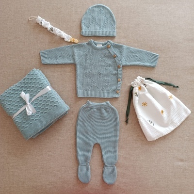 Conjunto de malha losango - Verde água