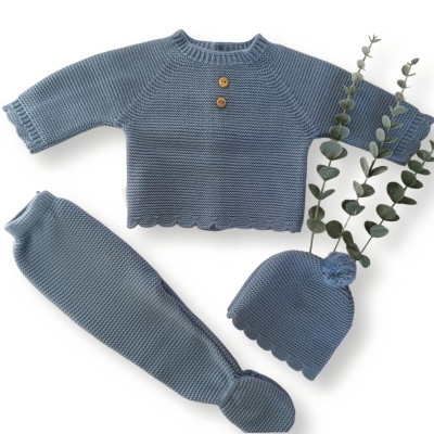 Conjunto de malha botões - Azul cobalto