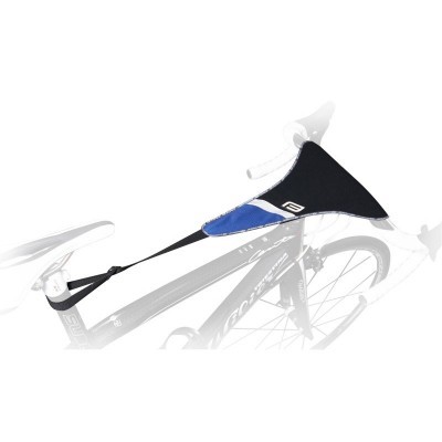 Suporte triangular azul e preto para treino de bicicleta