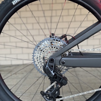 Roda traseira de bicicleta com pneu Maxxis Dissector e cassete