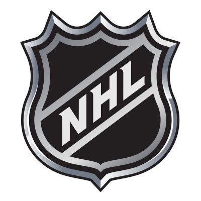 Emblema da NHL em escudo preto e cinza com letras brancas