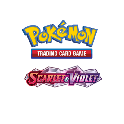 Logótipos do jogo Pokémon Trading Card Game Scarlet & Violet em fundo branco