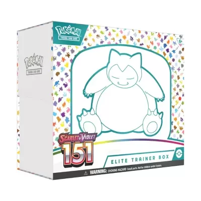 Caixa Pokémon TCG Elite Trainer Box com Snorlax em linha verde e texto Scarlet & Violet 151