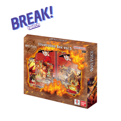 Caixa de coleção ONE PIECE Illustration Box vol.5 com chamas e personagens em vermelho e amarelo.