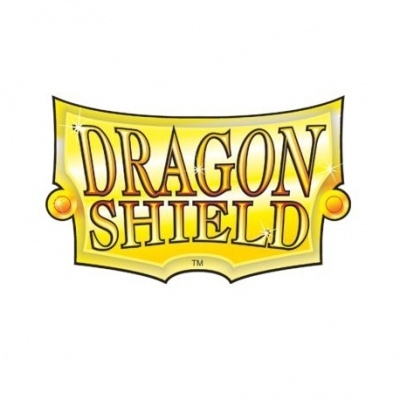 Logótipo DRAGON SHIELD amarelo e dourado com texto preto