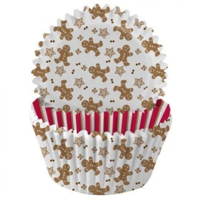 Forminhas para cupcakes com padrão de biscoitos de gengibre e estrelas
