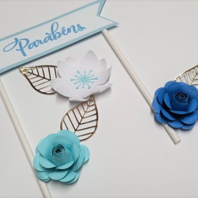 Conjunto topo de bolo flores 3d