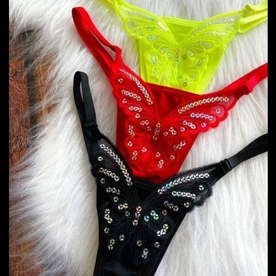 🦋 Calcinha Borboleta – Fio Dental Bordado com Paetês