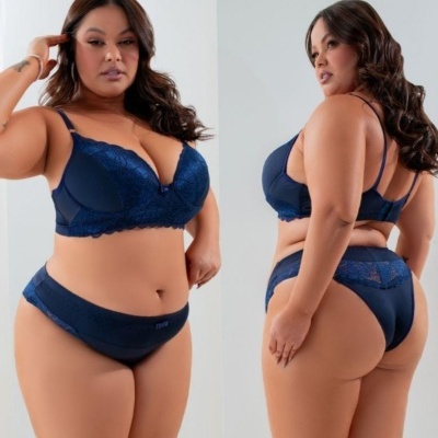 Conjunto de sutiã renda plus size