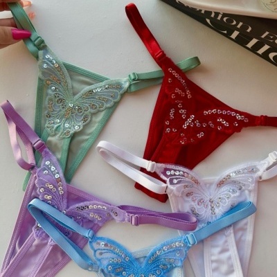 🦋 Calcinha Borboleta – Fio Dental Bordado com Paetês