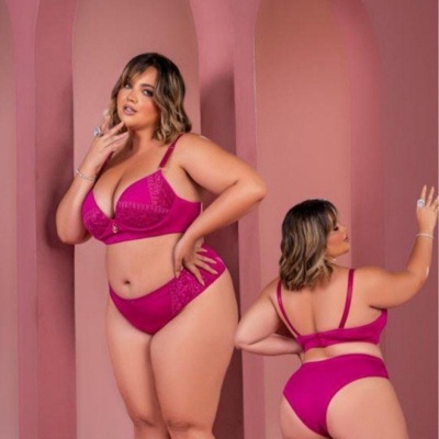 Conjunto de sutiã renda plus size