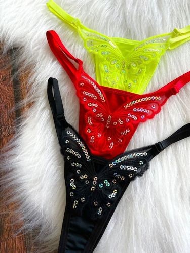 🦋 Calcinha Borboleta – Fio Dental Bordado com Paetês