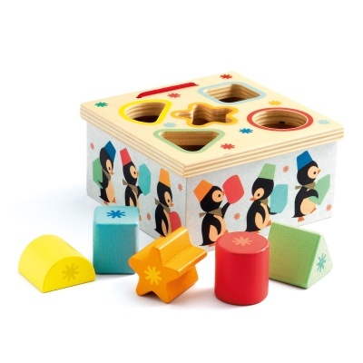 Cubo de formas de encaixe em madeira Djeco Geo Junzo sorting box
