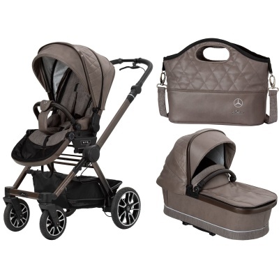 Carrinho de bebé castanho com mala e carrinho para recém-nascido
