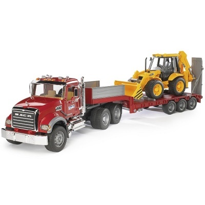 Camião e Retro escavadora Bruder Mack Granite Low Loader Truck and JCB 4CX (Escala 1:16)