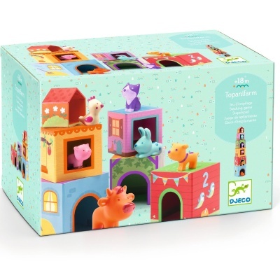 Blocos de empilhar e encaixar com animais da quinta Djeco Topinifarm stacking game
