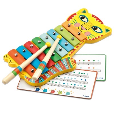 Brinquedo madeira xilofone gatinho Djeco Animambo Metallophone