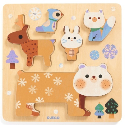 Quebra-cabeças de madeira com animais ilustrados coloridos