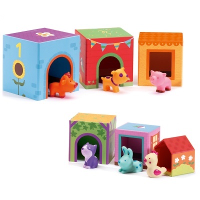 Blocos de empilhar e encaixar com animais da quinta Djeco Topinifarm stacking game