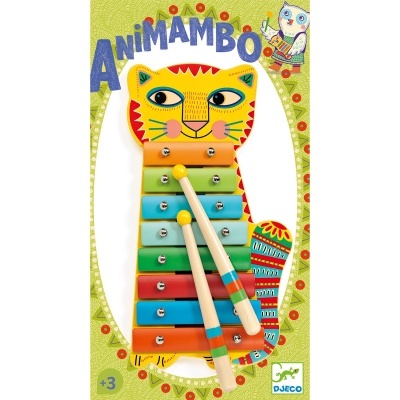 Brinquedo madeira xilofone gatinho Djeco Animambo Metallophone